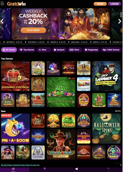 Lobby giochi slot collezione Gratowin