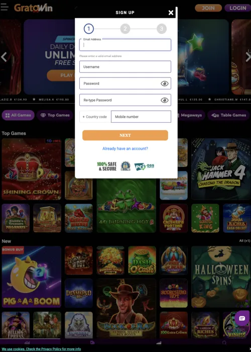 Accesso account giocatore sicuro Gratowin
